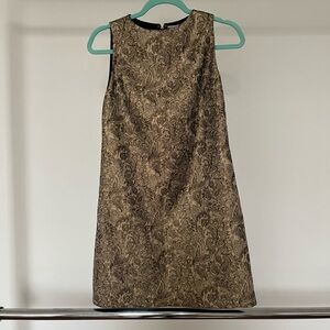Alice + Olivia Gold Paisley Metallic Jacquard A-Line Mini Shift Dress
